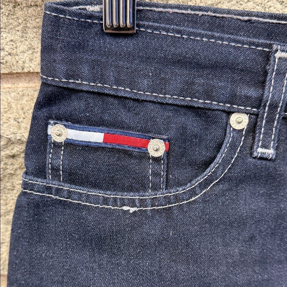 Tommy Hilfiger Navy Denim Pencil Skirt with Flag Detail - Picture 2 of 7